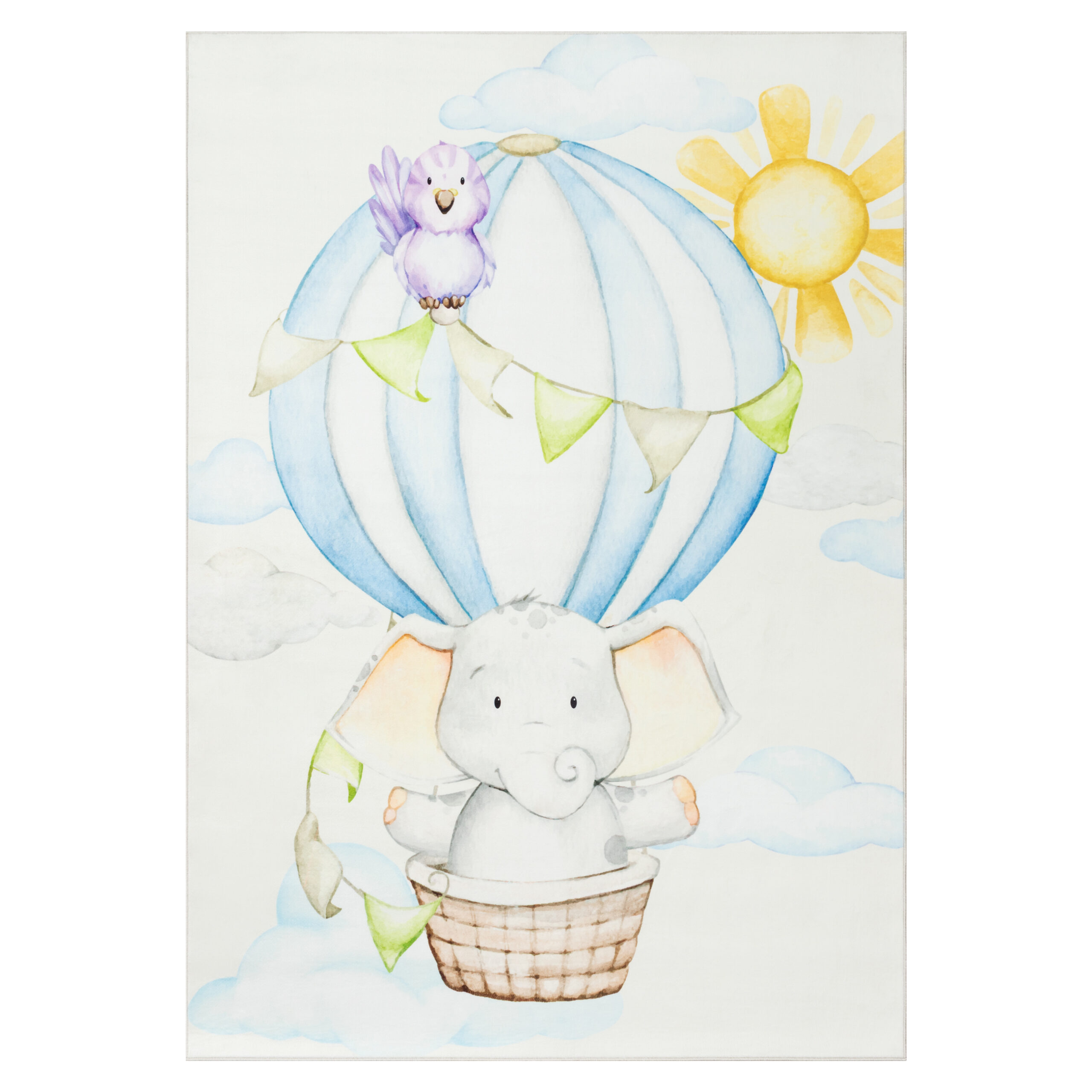 Teppich Kids Kurzflor Kinderteppich Mehrfarbig Elephant Ballon