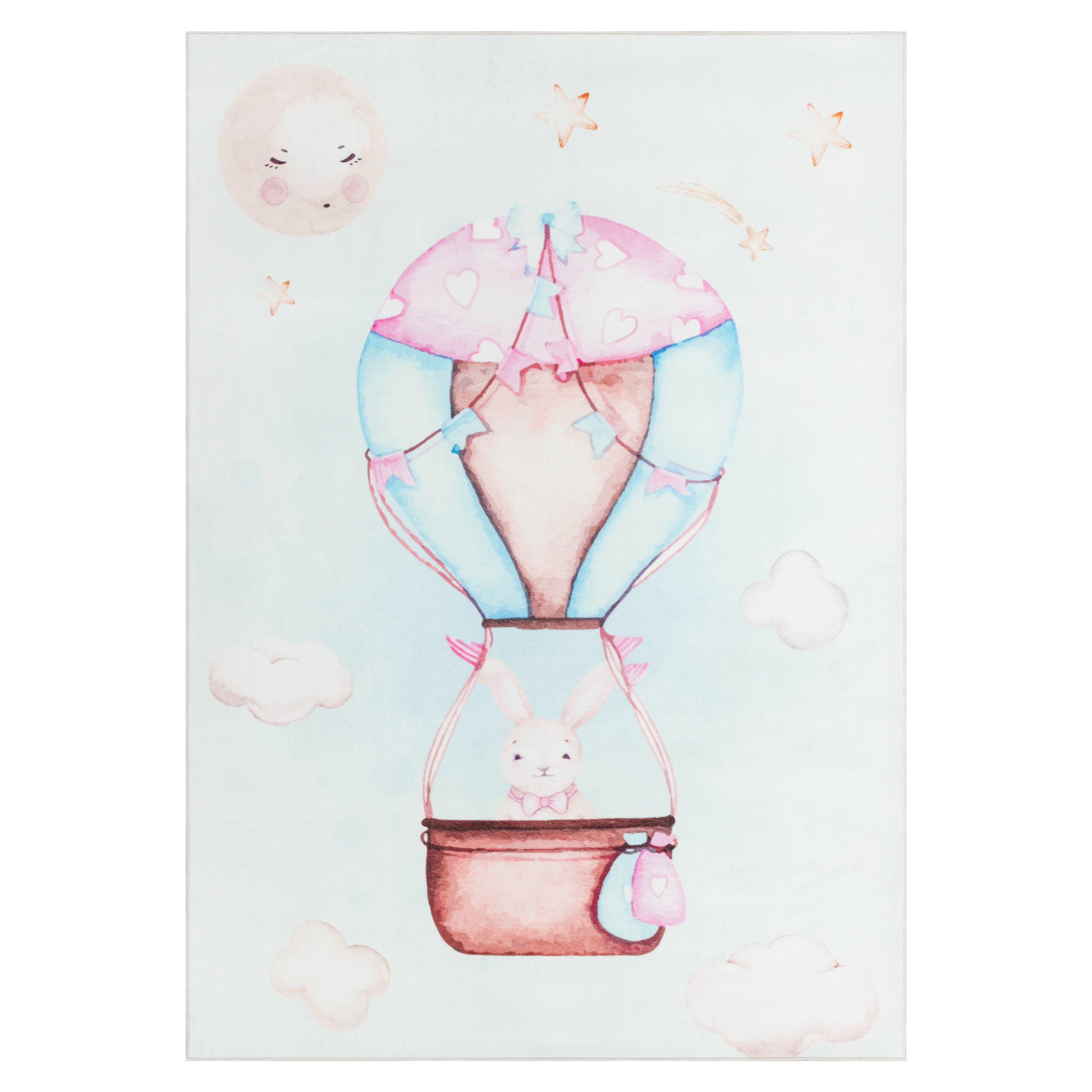 Teppich Kids Kurzflor Kinderteppich Mehrfarbig Hase Ballon