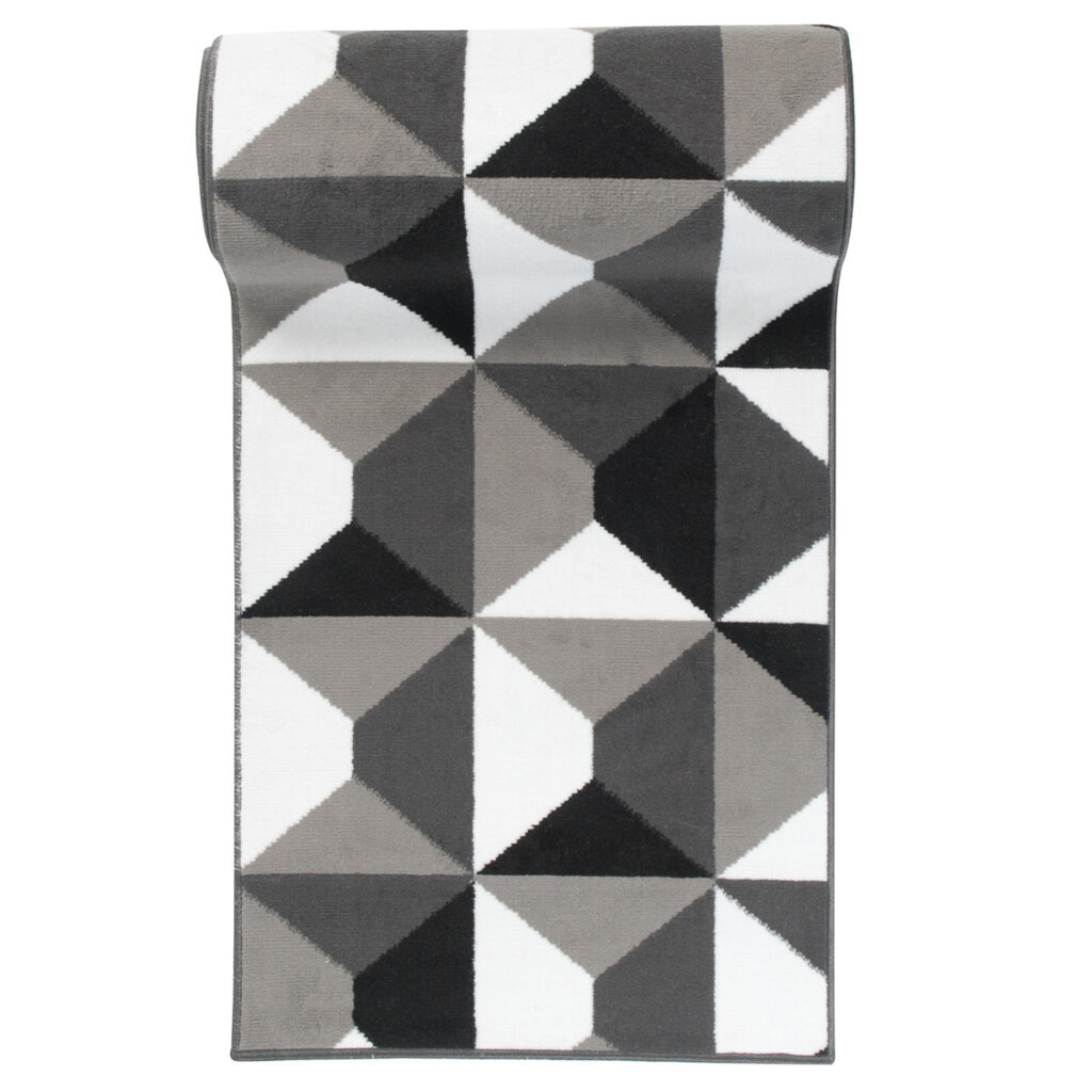 Teppichläufer Maya Grau Weiß Trapeze Quadrate Meterware