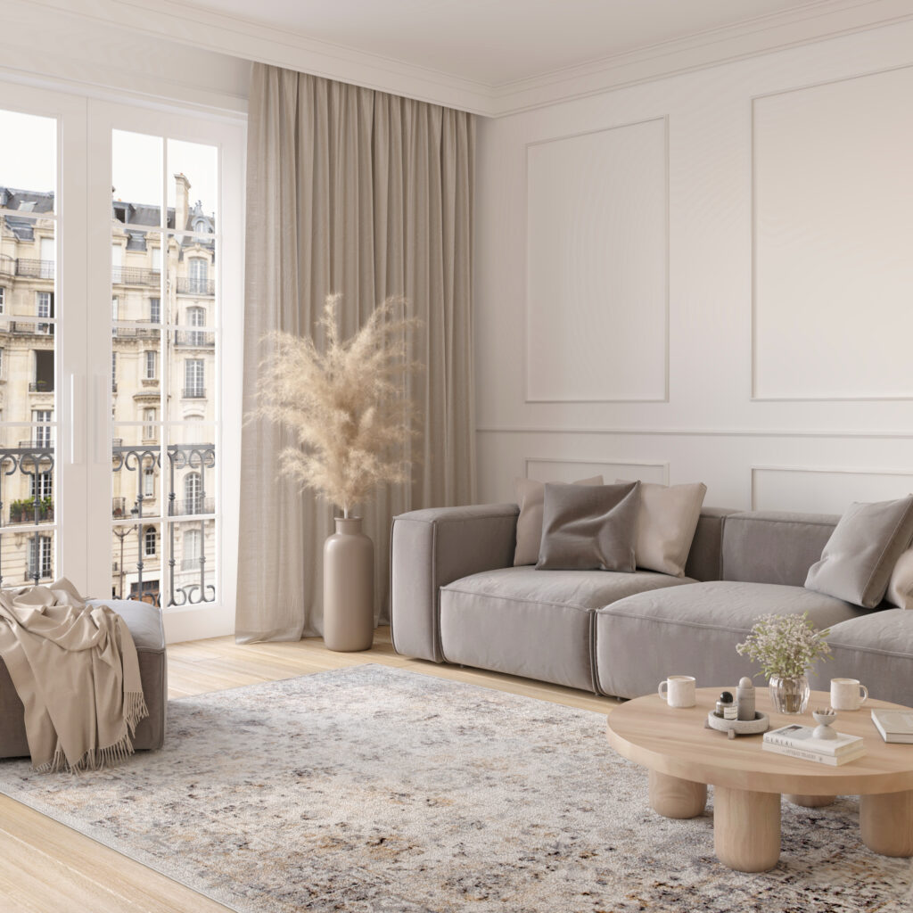 Teppich Valley Grau Beige Ornamente Rahmen