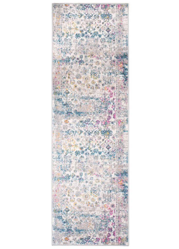 Teppichläufer Lazur Blau Grau Vintage Blumen Meterware