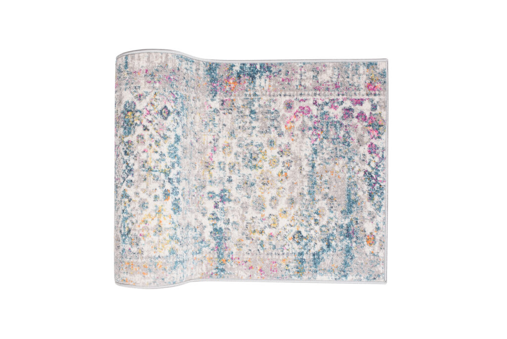Teppichläufer Lazur Blau Grau Vintage Blumen Meterware