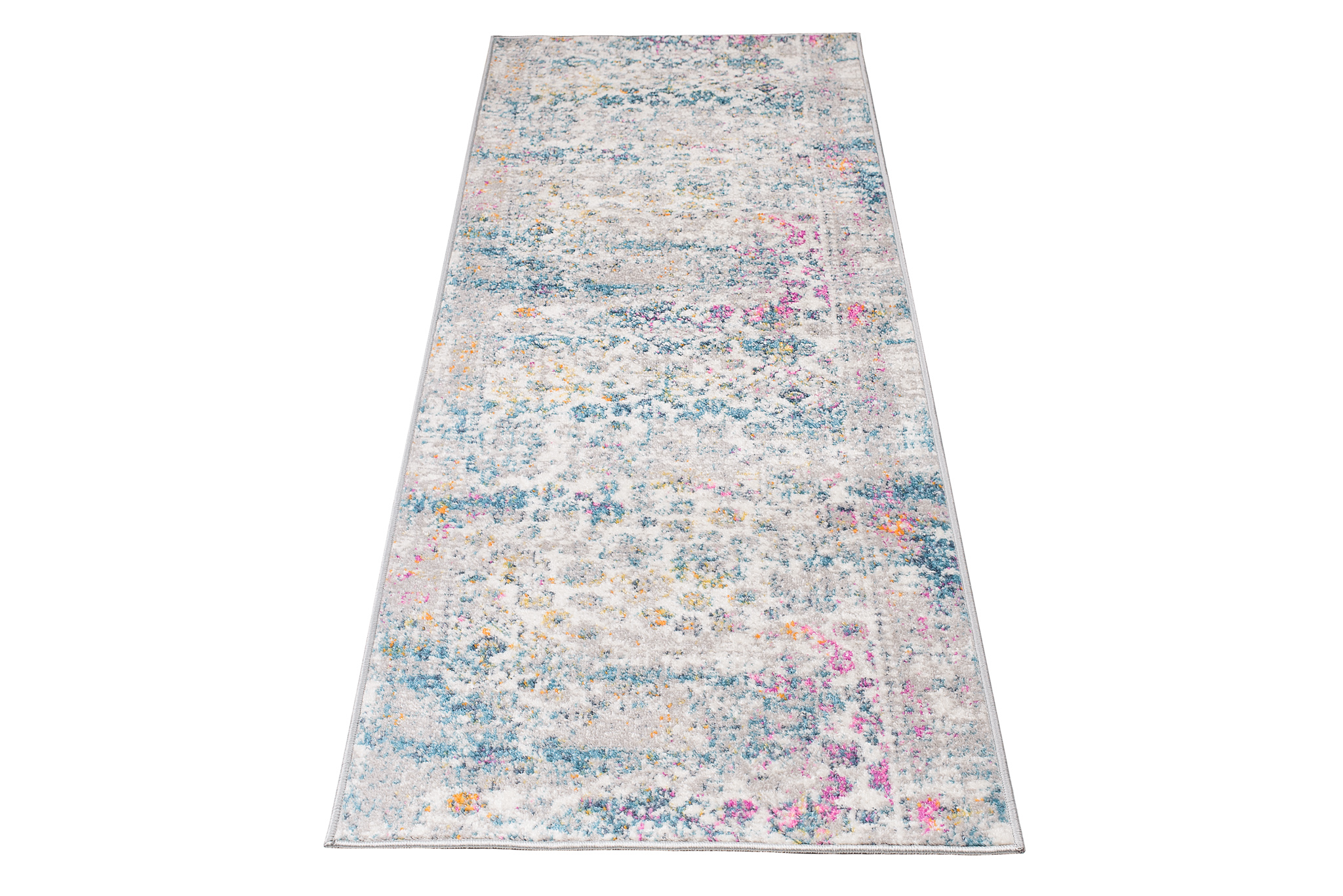 Teppichläufer Lazur Blau Grau Vintage Blumen Meterware