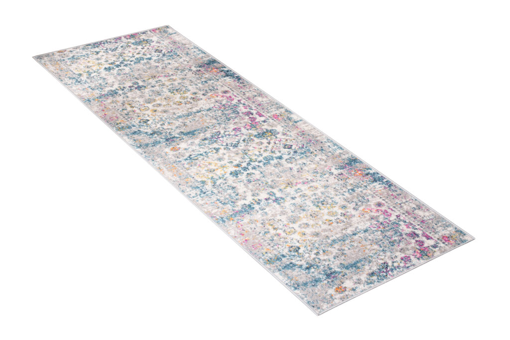 Teppichläufer Lazur Blau Grau Vintage Blumen Meterware