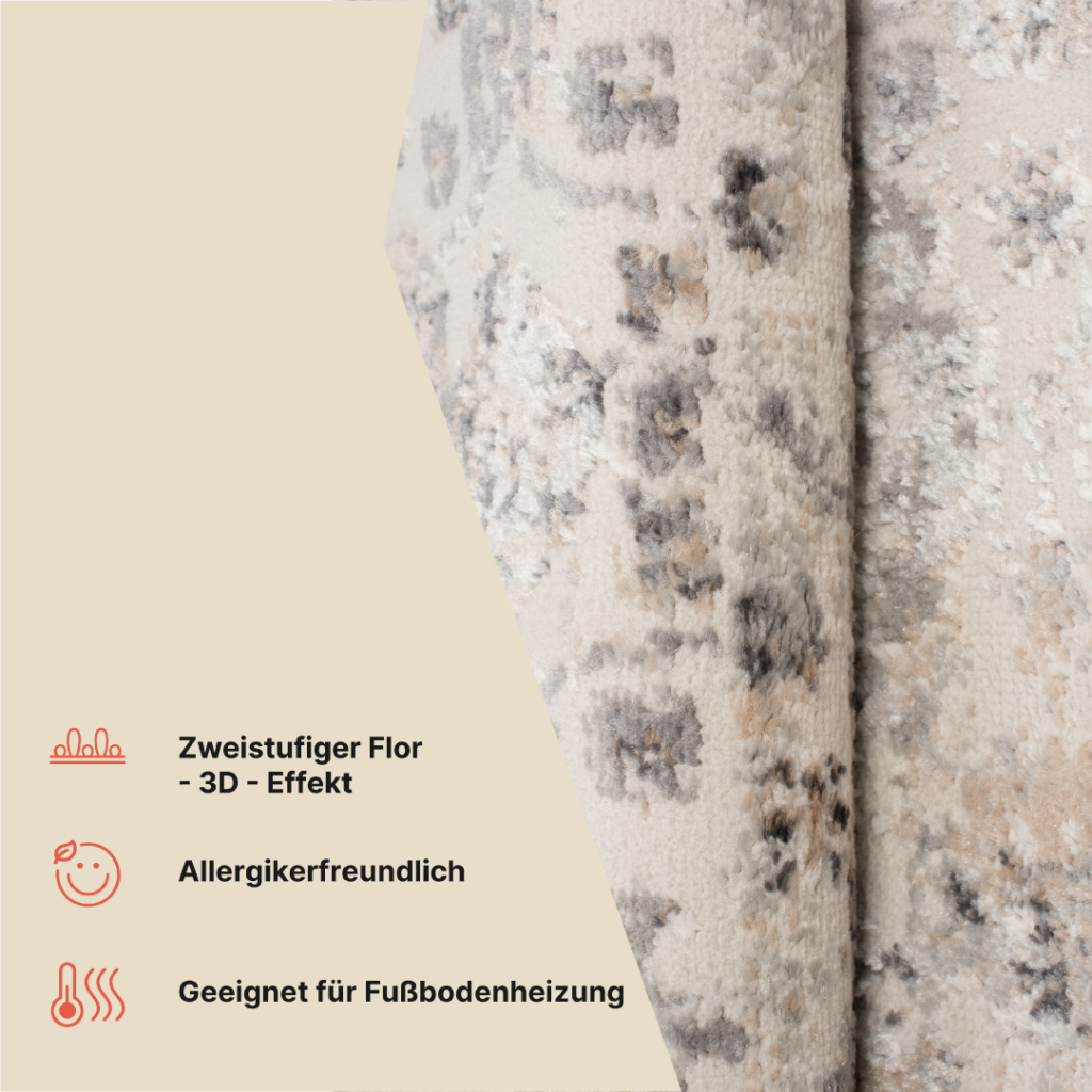 Teppich Valley Grau Beige Ornamente Rahmen