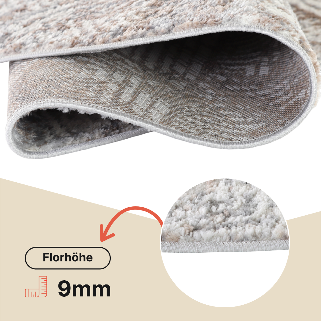 Teppich Valley Rund Grau Beige Geometrisch Quadratisch