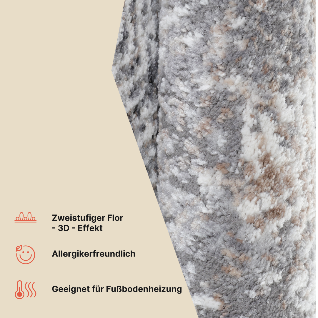 Teppich Valley Rund Grau Beige Geometrisch Quadratisch