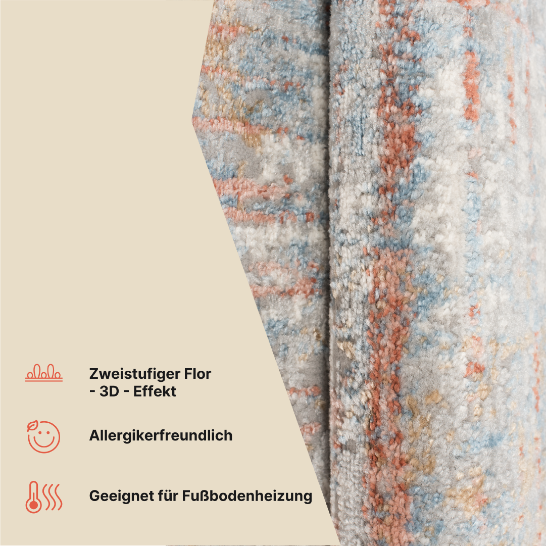 Teppich Valley Grau Lachsfarbe Abstrakt Linien