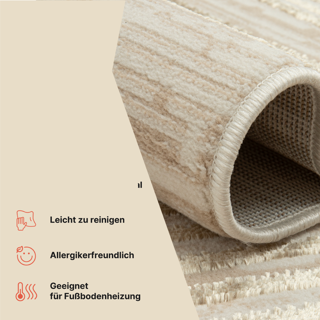 Teppich Crystal Beige Braun Creme Streifen 3D Effekt