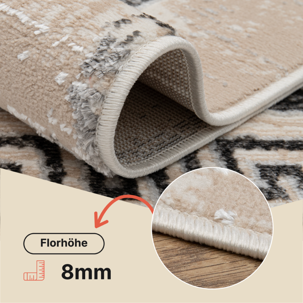 Teppich Ares Grau Beige Rahmen Verwischt