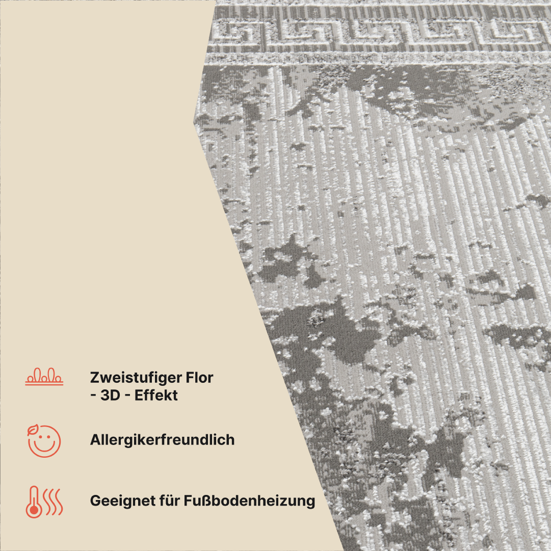 Teppich Ares Grau Rahmen Verwischt Vintage