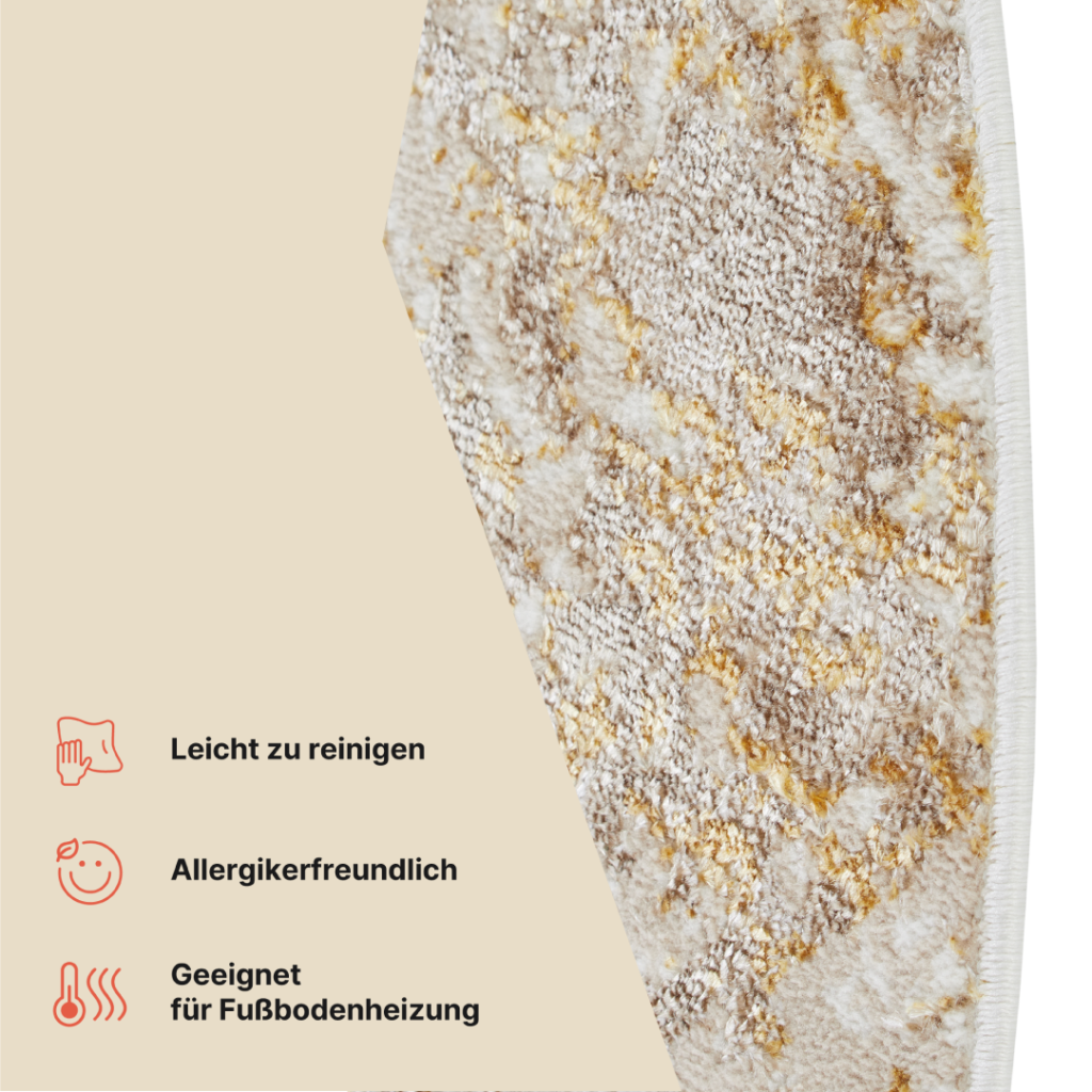 Teppich Crystal Rund Beige Gold Creme Marmor
