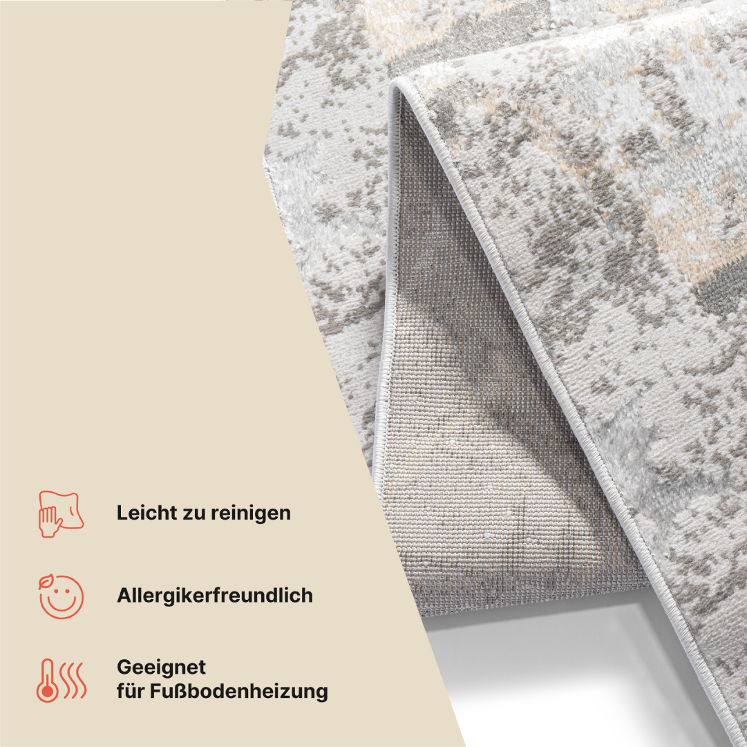 Teppichläufer Crystal Grau Beige Abstrakt Meterware