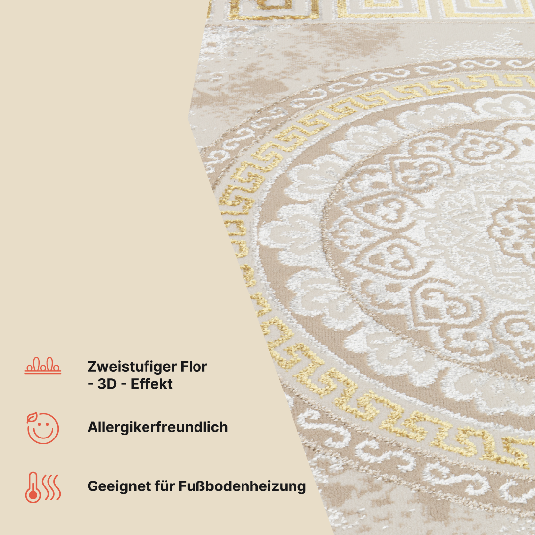 Teppich Ares Gold Beige Medallion Ornamente